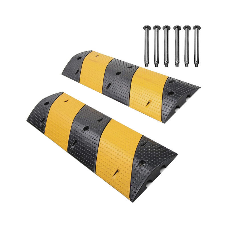 High-Durability Rubber Traffic Speed Bump, Safety Yellow & Black, Reflective Strips for Driveway or Parking Lot