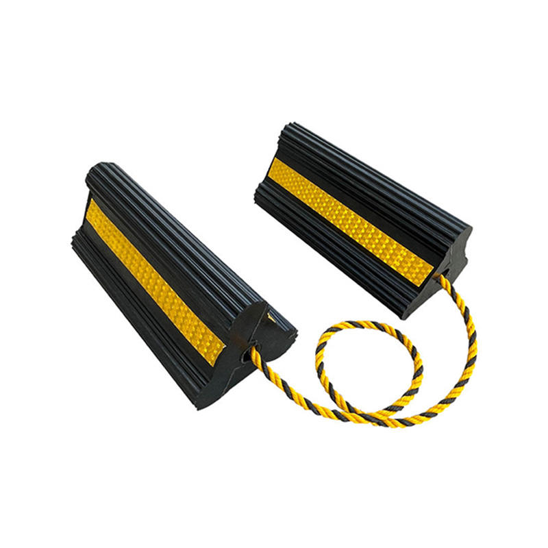 Heavy-Duty Rubber Wheel Chocks Safety Yellow Reflective Stripes with Rope