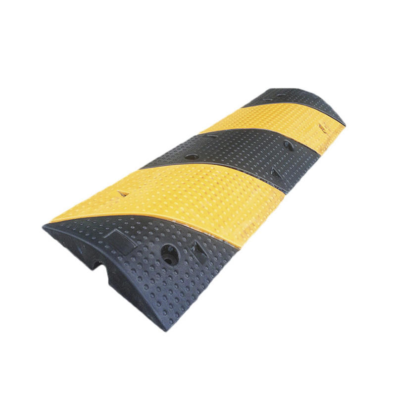 Heavy-Duty Modular Rubber Speed Bump, Traffic Calming, Black and Yellow Safety Stripes, Reflective Surface