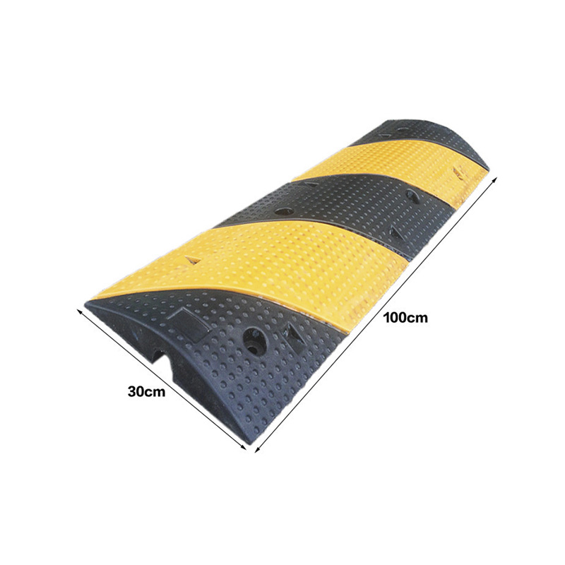 Heavy-Duty Modular Rubber Speed Bump, Traffic Calming, Black and Yellow Safety Stripes, Reflective Surface