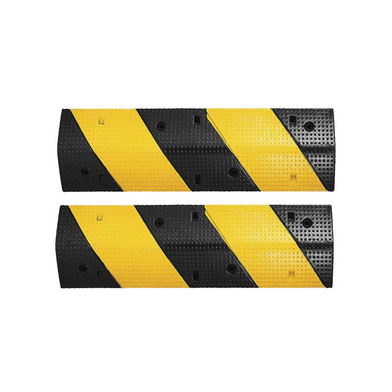 Heavy-Duty Modular Rubber Speed Bump, Traffic Calming, Black and Yellow Safety Stripes, Reflective Surface