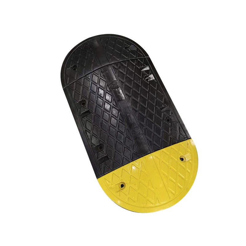 Heavy-Duty Rubber Speed Bump, Reflective Yellow Safety Strips, Secure Parking Lot Traffic Control