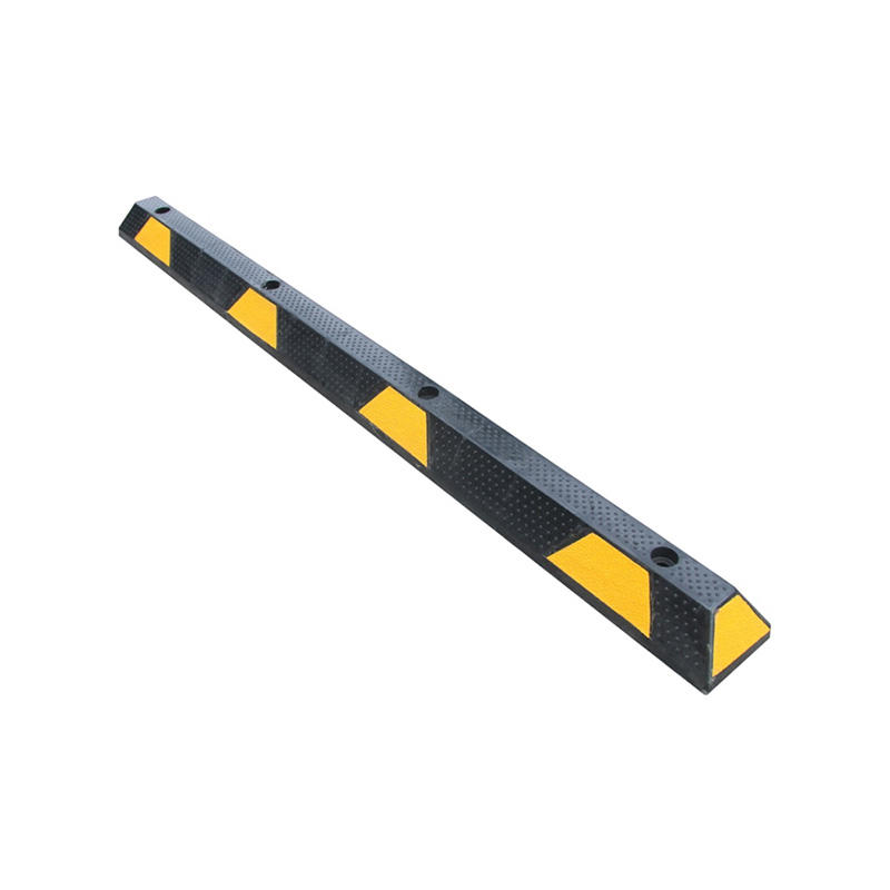 Heavy-Duty Rubber Parking Wheel Stopper, Reflective Yellow Safety Stripes, Secure Vehicle Positioning