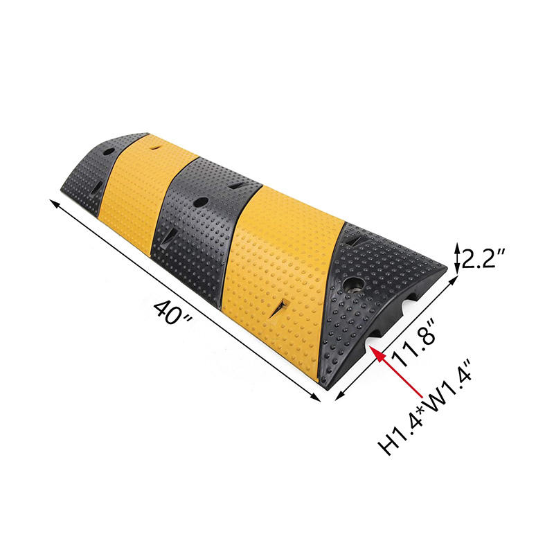 High-Durability Rubber Traffic Speed Bump, Safety Yellow & Black, Reflective Strips for Driveway or Parking Lot