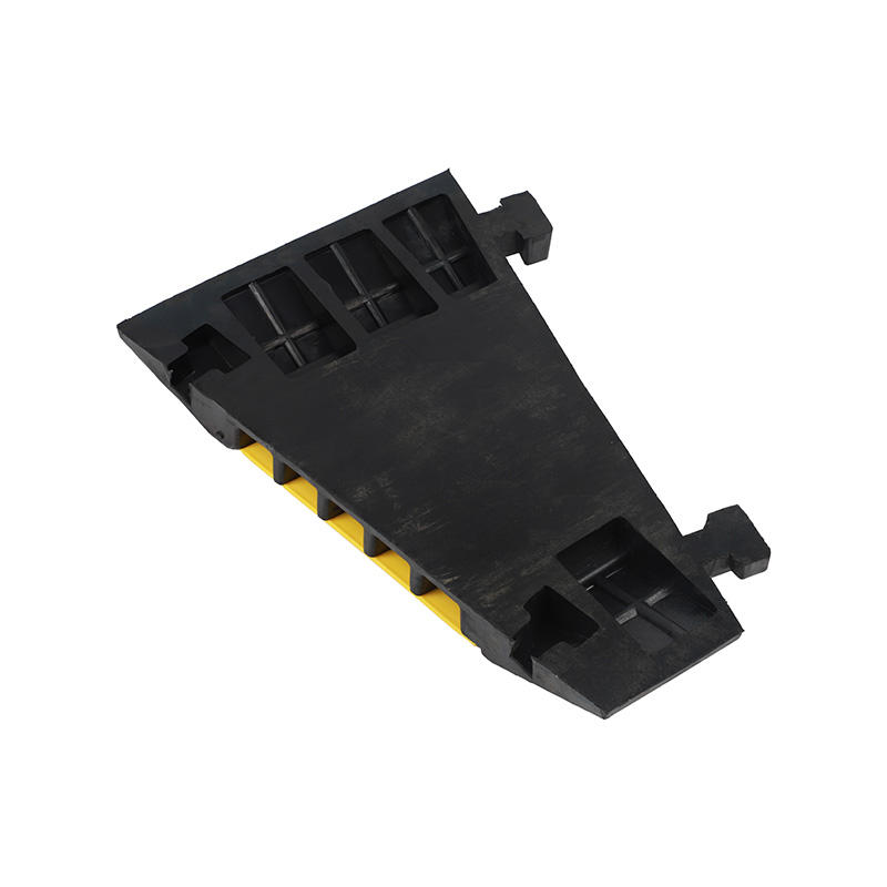 Heavy-Duty 2-Channel Cable Protector Ramp, Traffic Wire Cover, Yellow and Black, Non-Slip Surface, Modular Interlock