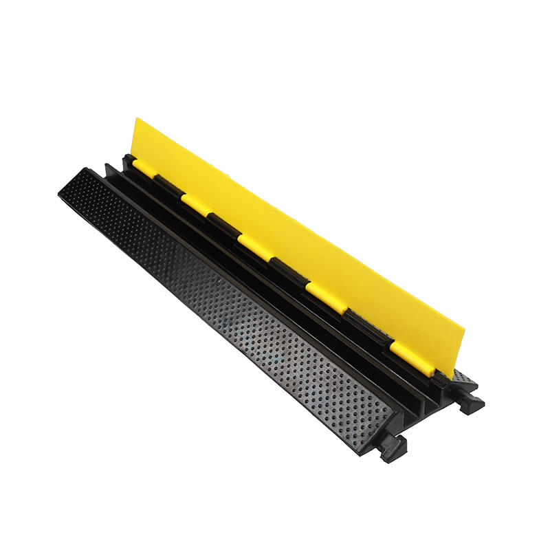 Heavy-Duty 2-Channel Cable Protector Ramp, Traffic Wire Cover, Modular Interlock, Yellow & Black