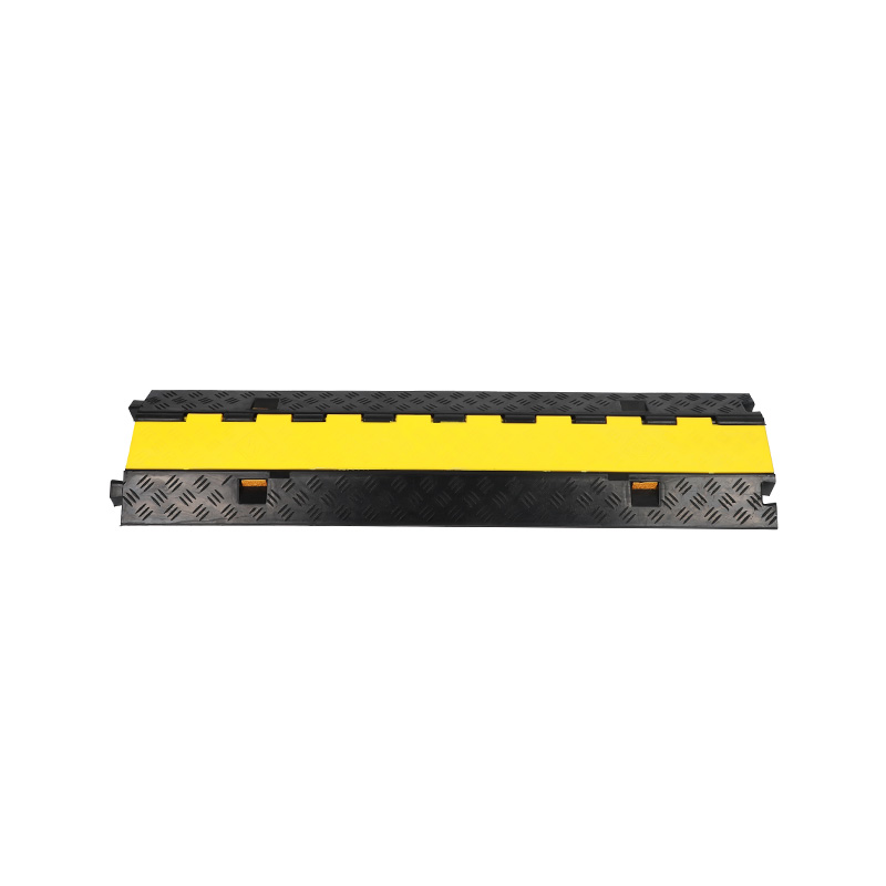 Heavy-Duty Modular Cable Protector Ramp, 2 Channel Cord Cover, Safety Yellow, Non-Slip Surface