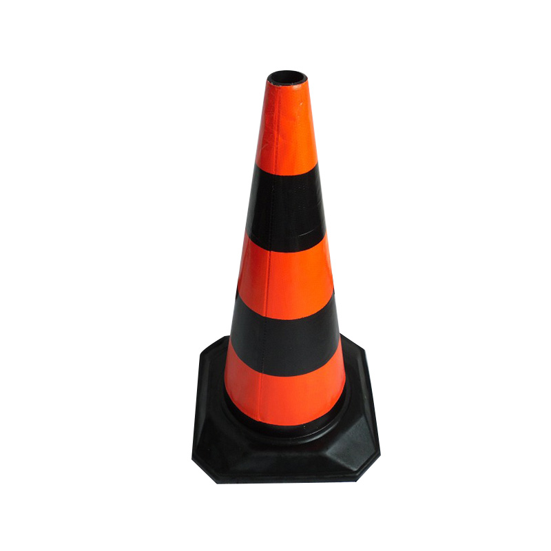 1000mm High 1*320mm Reflector PE Black Traffic Cone With Rubber Base