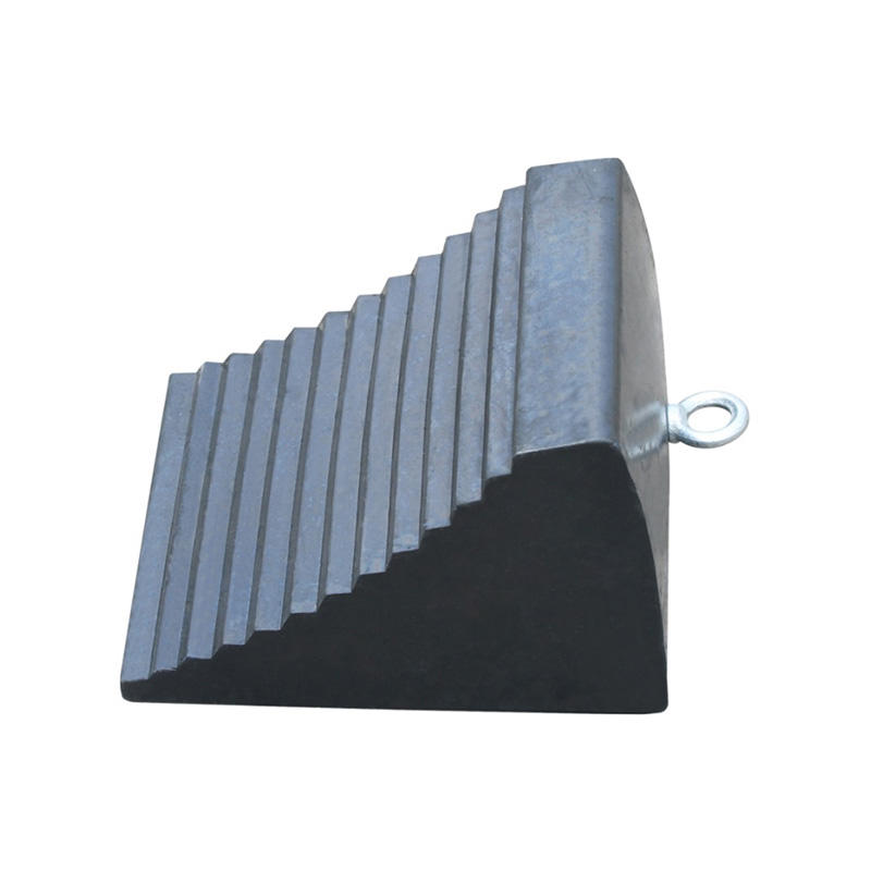 Heavy-Duty Rubber Wheel Chock with Eyebolt, Anti-Slip Ribbed Surface, Safety Vehicle Wedge Design, for Trucks and Trailers