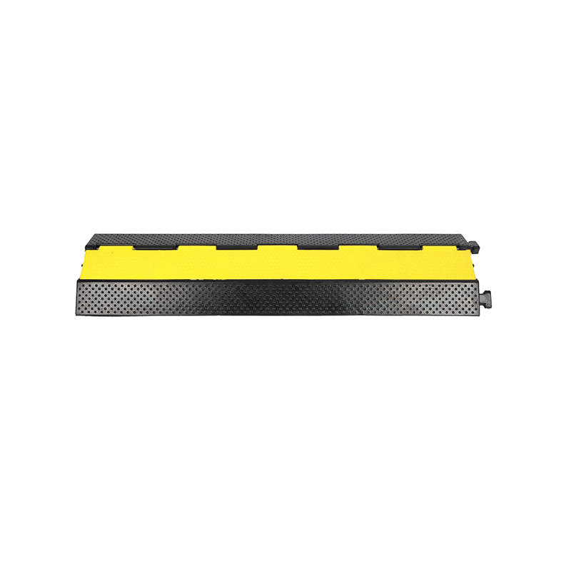 Heavy-Duty 2-Channel Cable Protector Ramp, Traffic Wire Cover, Modular Interlock, Yellow & Black