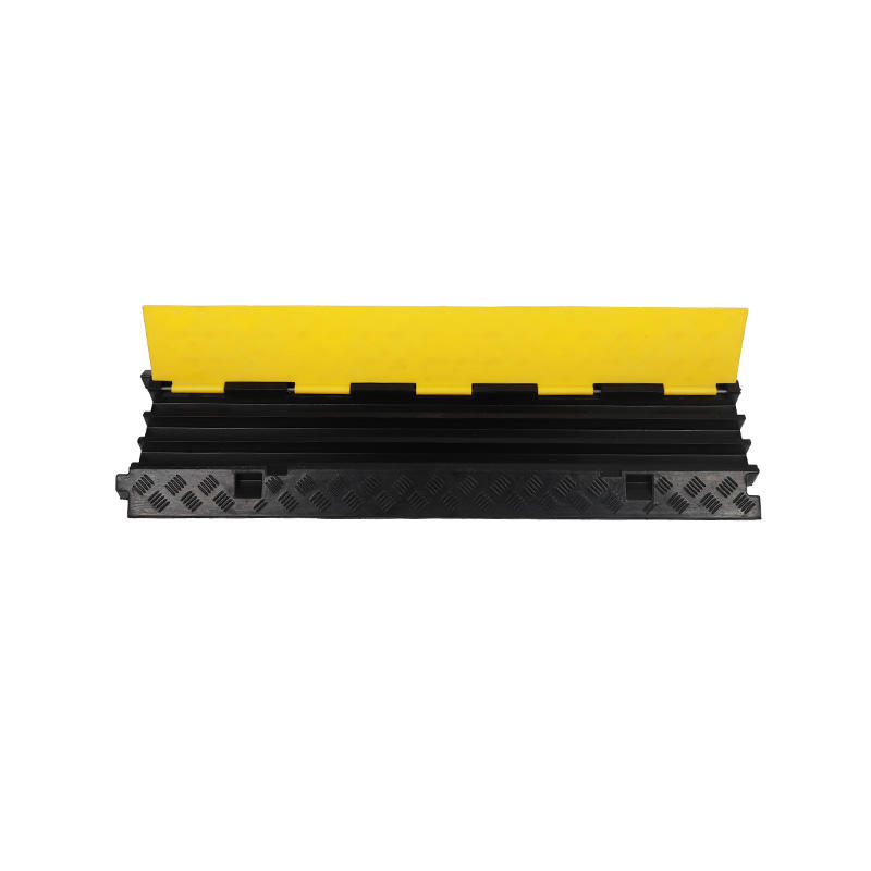 Heavy-Duty Cable Protector Ramp, Modular Rubber Guard with Yellow Safety Stripes, Traffic Wire Cover