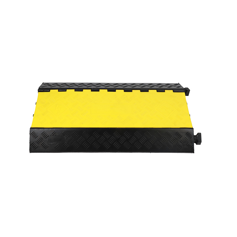 Heavy Duty Modular Rubber Cable Protector Ramp, 2 Channel Cord Cover, Traffic Wire Protector, Black with Yellow Stripes