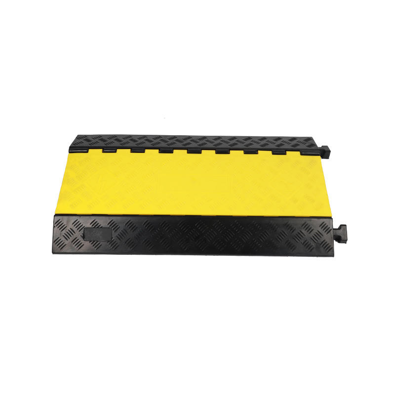 Black Yellow Rubber Heavy Duty Modular Cable Protector Ramp 2-Channel Cord Cover Traffic Safety