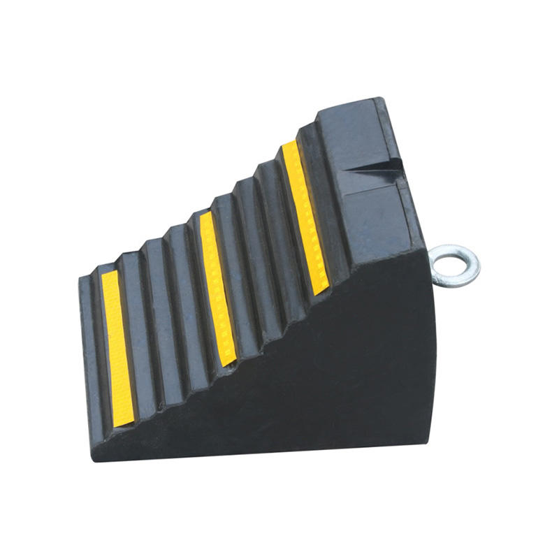 Heavy-Duty Rubber Wheel Chock with Eyebolt, Safety Yellow Reflective Stripes, Non-Slip Vehicle Stabilizer
