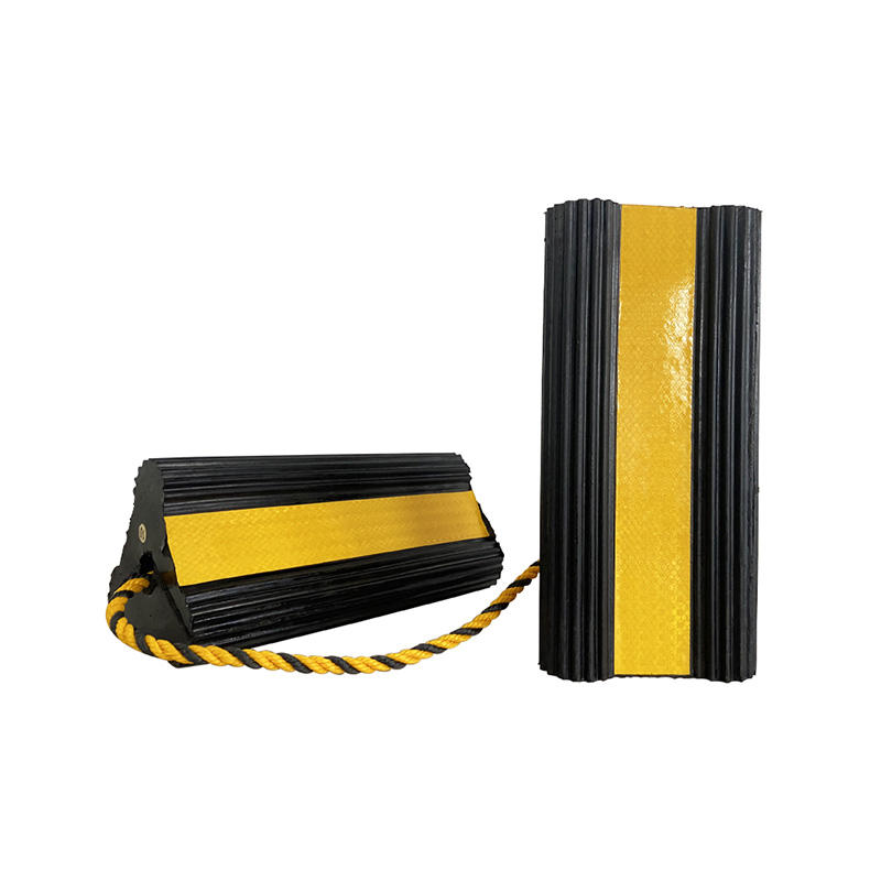 Heavy-Duty Rubber Wheel Chocks Safety Yellow Reflective Stripes with Rope