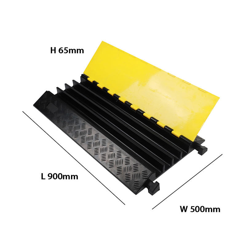 Black Yellow Rubber Heavy Duty Modular Cable Protector Ramp 2-Channel Cord Cover Traffic Safety
