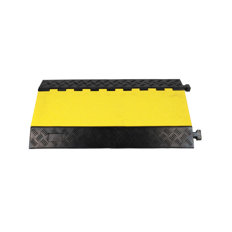 Heavy-Duty 2-Channel Cable Protector Ramp, Traffic Wire Cover, Yellow and Black, Non-Slip Surface, Modular Interlock