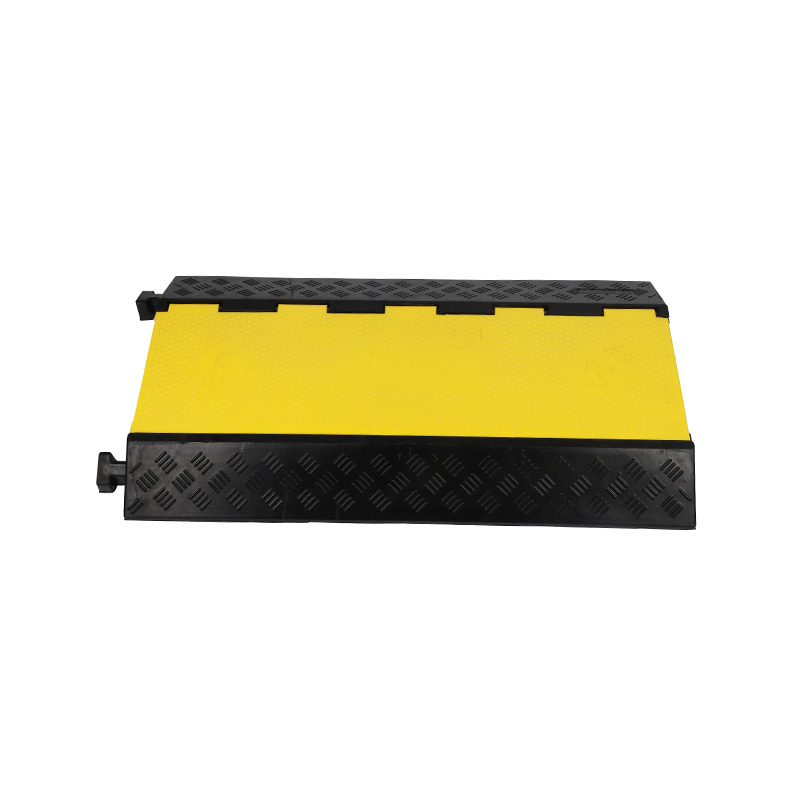 Heavy Duty 2 Channel Cable Protector Ramp, Traffic Wire and Hose Cover Guard, Non-Slip Modular Rubber, with Yellow Reflective Tape